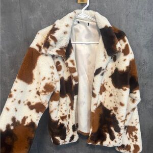 Cow print Faux Fur Jacket